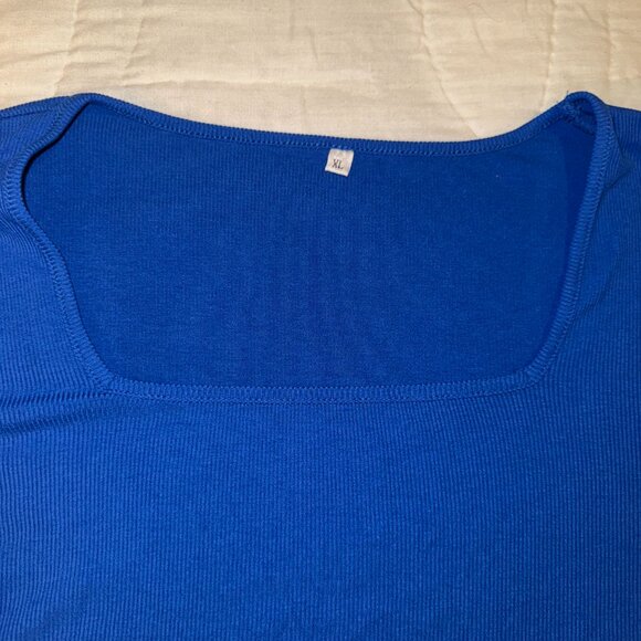 Bright Blue Ribbed Bodysuit – Size XL – Square Neckline - Picture 4 of 7